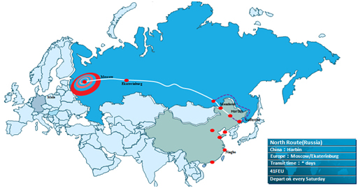 中俄货运班列路线图—长久物流运营