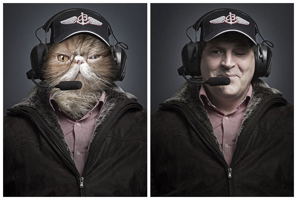 摄影师用宠物猫与主人照片合成猫脸人