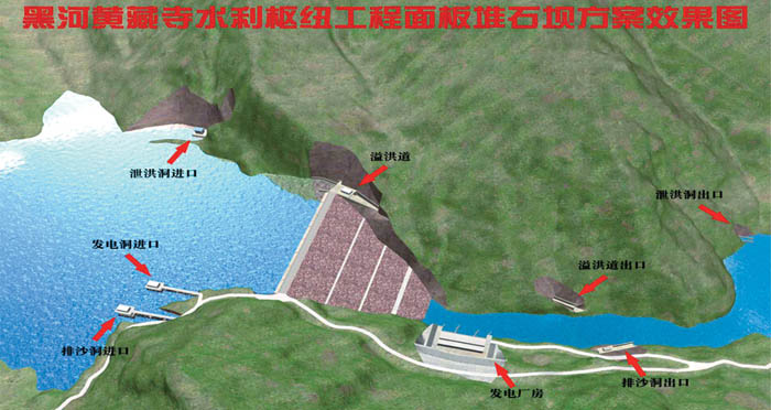 黑河黄藏寺水利枢纽工程面板堆石坝方案效果图